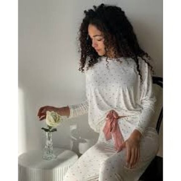 Eberjey Gisele Slouchy White/Pink Heart Print Pajama Set - Picture 1 of 8